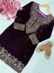 DESIGNER VELVET ZARI EMBROIDERY WORK TOP BOTTOM SET FESTIVE WEAR WHOLESALE PRICE ETHNIC GARMENT (18)