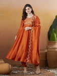 DESIGNER VHICHITRA SILK SEQUENCE CODING EMBROIDERY WORK TOP BOTTOM WITH DUPATTA ORANGE