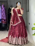 DESIGNER VICHITRA MULTI EMBROIDERY THREAD WORK AND BUTTI WORK LEHENGA CHOLI WITH DUPATTA MAROON