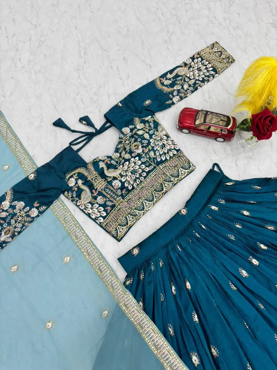 DESIGNER VICHITRA SILK EMBROIDERY THREAD & SEQUENCE WORK LEHENGA CHOLI WITH DUPATTA WEDDING WEAR WHOLESALE PRICE ETHNIC GARMENT (17)