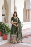 DESIGNER VICHITRA SILK SEQUENCE & THREAD EMBROIDERED WORK LEHENGA CHOLI WITH DUPATTA MEHNDI