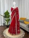 DESIGNER VICHITRA SILK SEQUNCE WITH THRED WORK SAREE WITH UNSTITCHED BLOUSE WEDDING WEAR WHOLESALE PRICE ETHNIC GARMENT (3)