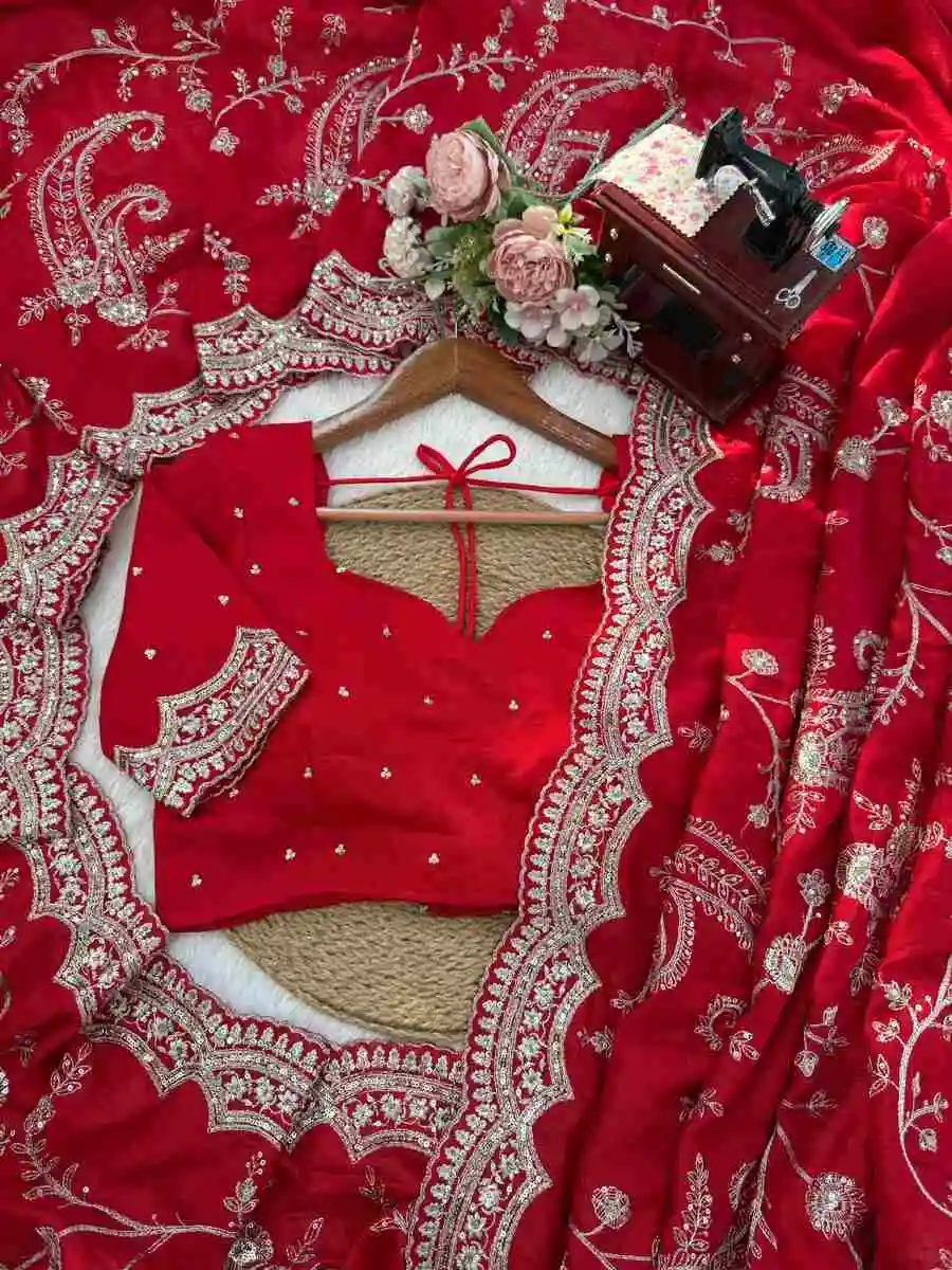 DESIGNER VICHITRA SILK SEQUNCE WITH THRED WORK SAREE WITH UNSTITCHED BLOUSE WEDDING WEAR WHOLESALE PRICE ETHNIC GARMENT (6)