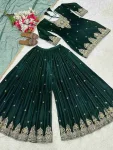 DESIGNER VISCOSE VELVET CODING EMBROIDERY MULTI NEEDLE SEQUENCE WORK TOP PALAZZO WITH DUPATTA WEDDING WEAR WHOLESALE PRICE ETHNIC GARMENT (1)