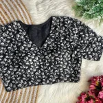 FANCY AJRAKH COTTON PRINT WORK STITCHED BLOUSE BLACK