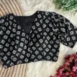 FANCY AJRAKH COTTON PRINT WORK STITCHED BLOUSE BLACK