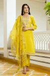FANCY ASSAM SILK EMBROIDERY WORK TOP BOTTOM WITH DUPATTA YELLOW