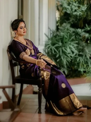 FANCY BANARASI SILK RICH PALLU & JACQUARD WORK SAREE WITH UNSTITCHED BLOUSE PURPLE