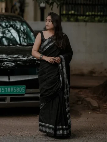 FANCY BANARASI SILK WEAVING WORK SAREE WITH UNSTITCHED BLOUSE BLACK