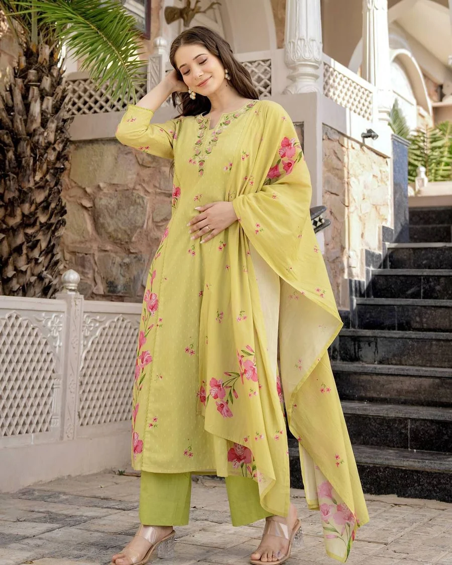 FANCY CHANDERI JACQUARD BUTTI WITH HEAVY SEQUENCE EMBROIDERY WORK TOP BOTTOM WITH DUPATTA OFFIVE WEAR WHOLESALE PRICE ETHNIC GARMENT (6)