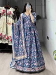 FANCY CHINON FLORAL PRINTED WORK GOWN WITH DUPATTA FESTIVE WEAR WHOLESALE PRICE ETHNIC GARMENT (3)