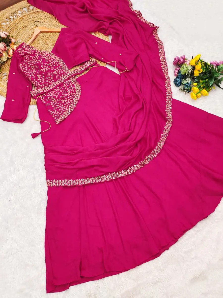 FANCY CHINON MULTI-THREAD EMBROIDERY + SEQUENCE WORK BLOUSE WITH LEHENGA SAREE PARTY WEAR WHOLESALE PRICE ETHNIC GARMENT (1)