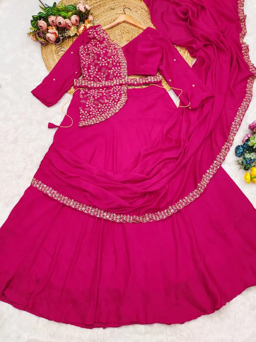 FANCY CHINON MULTI-THREAD EMBROIDERY + SEQUENCE WORK BLOUSE WITH LEHENGA SAREE PARTY WEAR WHOLESALE PRICE ETHNIC GARMENT (4)