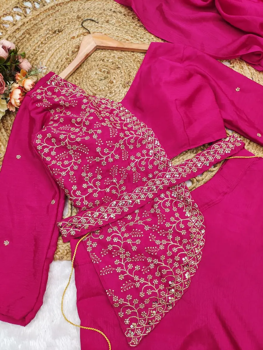 FANCY CHINON MULTI-THREAD EMBROIDERY + SEQUENCE WORK BLOUSE WITH LEHENGA SAREE PARTY WEAR WHOLESALE PRICE ETHNIC GARMENT (5)