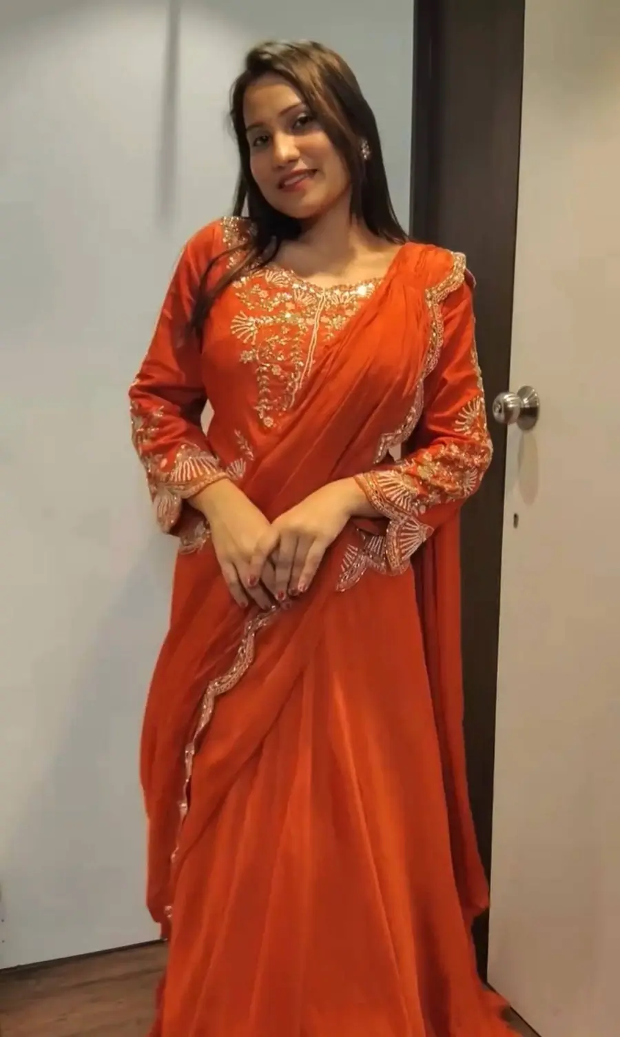 FANCY CHINON REAL MIRROR AND EMBROIDERY WORK LEHENGA SAREE WITH BLOUSE PARTY WEAR WHOLESALE PRICE ETHNIC GARMENT (3)