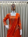 FANCY CHINON REAL MIRROR AND EMBROIDERY WORK LEHENGA SAREE WITH BLOUSE PARTY WEAR WHOLESALE PRICE ETHNIC GARMENT (5)
