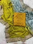 FANCY CHINON SEQUENCE AND DORI EMBROIDERY WITH MOTI AND REAL MIRRRO WORK SAREE WITH UNSTITCHED BLOUSE FESTIVE WEAR WHOLESALE PRICE ETHNIC GARMENT (2)