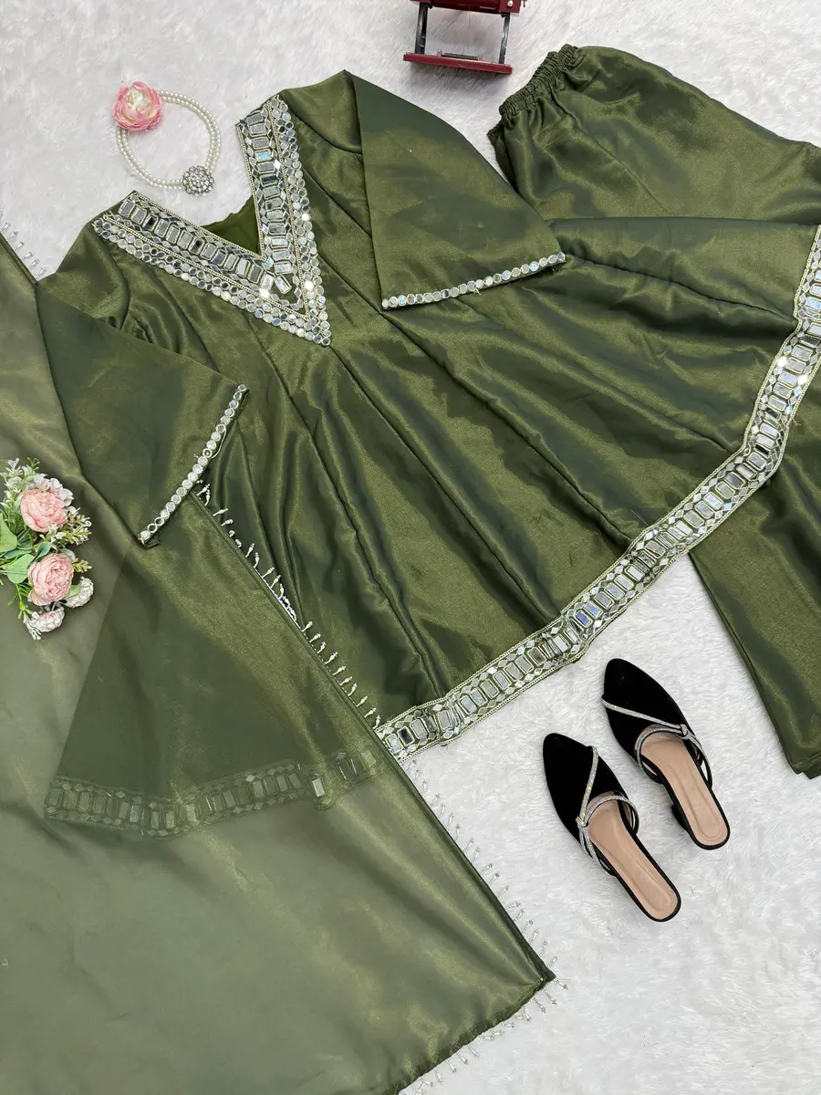 FANCY COSMOS THREAD WITH REAL MIRROR WORK TOP PALAZZO WITH DUPATTA FESTIVE WEAR WHOLESALE PRICE ETHNIC GARMENT (1)