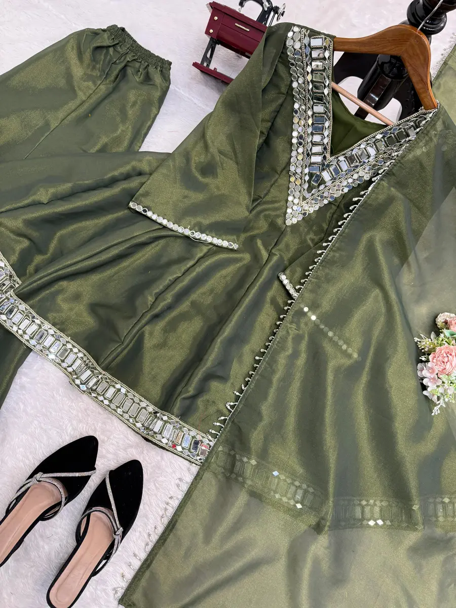 FANCY COSMOS THREAD WITH REAL MIRROR WORK TOP PALAZZO WITH DUPATTA FESTIVE WEAR WHOLESALE PRICE ETHNIC GARMENT (4)