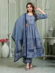 7FANCY COTTON BLEND DIGITAL PRINTED WORK TOP BOTTOM WITH DUPATTA BLUE