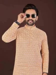 FANCY COTTON BLEND HANDCRAFTED LUCKHNAWI CHIKANKARI WORK MEN’S KURTA PAYJAMA WEDDING WEAR WHOLESALE PRICE ETHNIC GARMENT (7)