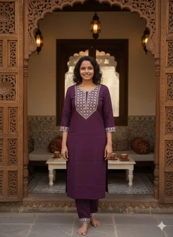 FANCY COTTON EMBROIDERY WORK TOP BOTTOM SET WINE