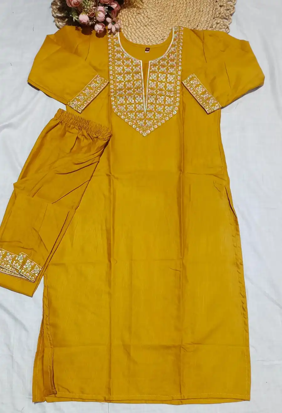 FANCY COTTON EMBROIDERY WORK TOP BOTTOM SET DAILY WEAR WHOLESALE PRICE ETHNIC GARMENT (7)