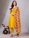 FANCY COTTON EMBROIDERY WORK TOP BOTTOM WITH DUPATTA YELLOW