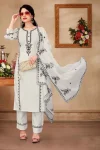 FANCY COTTON EMBROIDERY WORK TOP BOTTOM WITH DUPATTA OFF WHITE