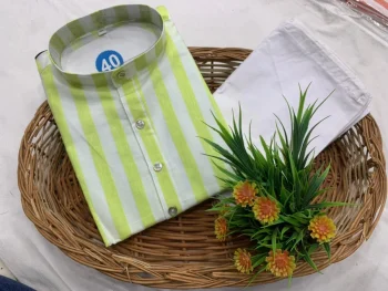 FANCY COTTON PRINTED WORK MEN'S KURTA PAYJAMA PARROT GREEN