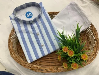 FANCY COTTON PRINTED WORK MEN'S KURTA PAYJAMA BLUE