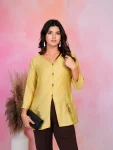 FANCY COTTON SILK EMBROIDERY WORK TOP YELLOW