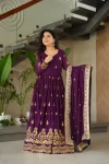 FANCY FAUX BLOOMING RICH ZARI & SEQUENCE EMBROIDERY WORK GOWN WITH DUPATTA PURPLE