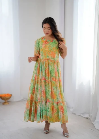 FANCY GEORGETTE DIGITAL PRINT WORK ONE PIECE DRESS GREEN