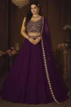 FANCY GEORGETTE EMBROIDERY FOIL WORK LEHENGA CHOLI WITH DUPATTA PURPLE