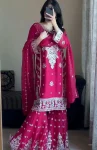FANCY GEORGETTE EMBROIDERY SEQUENCE WITH READY MADE LACE BORDER WORK TOP SHARARA WITH DUPATTA PINK