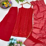 FANCY GEORGETTE EMBROIDERY SEQUENCE WORK TOP PALAZZO WITH DUPATTA FESTIVE WEAR WHOLESALE PRICE ETHNIC GARMENT (8)