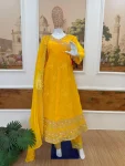 FANCY GEORGETTE EMBROIDERY WORK GOWN BOTTOM WITH DUPATTA YELLOW