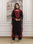 FANCY GEORGETTE EMBROIDERY WORK TOP BOTTOM WITH DUPATTA BLACK AND RED