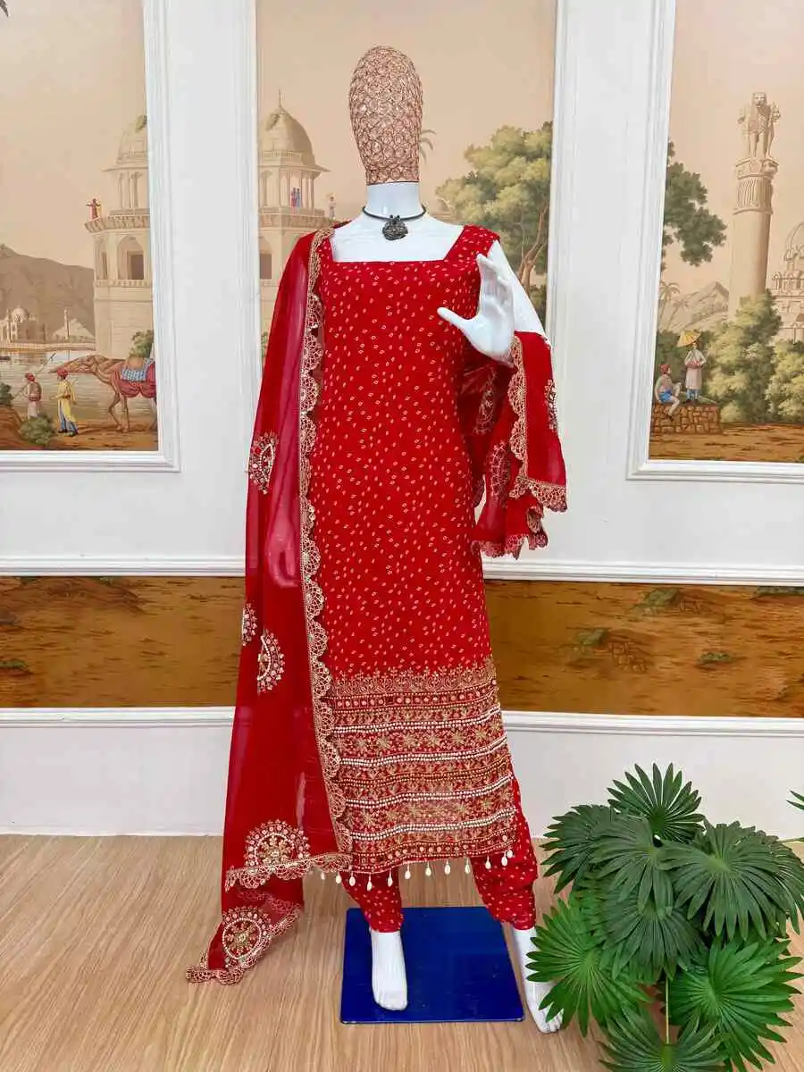 FANCY GEORGETTE PEARL MOTI & REAL MIRROR HAND WORK WITH EMBROIDERY WORK TOP BOTTOM WITH DUPATTA PARTY WEAR WHOLESALE PRICE ETHNIC GARMENT (22)