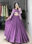 FANCY GEORGETTE PLAIN WITH FOIL PRINTED PATTERN WORK BLOUSE AND KOTI WITH PLAIN LEHENGA PARTY WEAR WHOLESALE PRICE ETHNIC GARMENT (3)