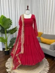 FANCY GEORGETTE RUFFLE STYLE WORK GOWN WITH DUPATTA FESTIVE WEAR WHOLESALE PRICE ETHNIC GARMENT (22)