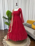 FANCY GEORGETTE RUFFLE STYLE WORK GOWN WITH DUPATTA FESTIVE WEAR WHOLESALE PRICE ETHNIC GARMENT (22)