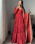 FANCY GEORGETTE RUFFLE STYLE WORK GOWN WITH DUPATTA RED