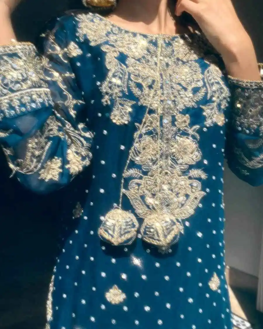 FANCY GEORGETTE SEQUENCE & ZARI EMBROIDERY AND FANCY LACE WORK TOP SHARARA WITH DUPATTA FESTIVE WEAR WHOLESALE PRICE ETHNIC GARMENT (3)