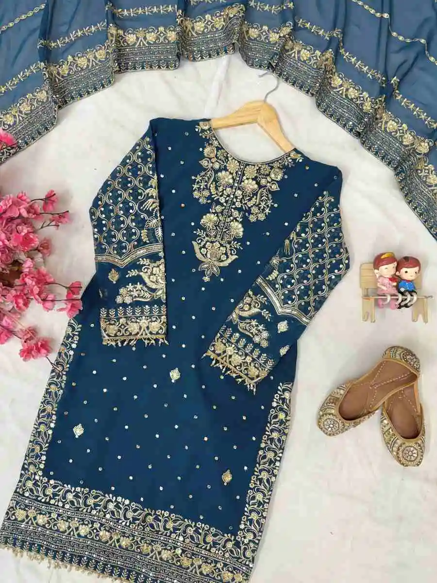 FANCY GEORGETTE SEQUENCE & ZARI EMBROIDERY AND FANCY LACE WORK TOP SHARARA WITH DUPATTA FESTIVE WEAR WHOLESALE PRICE ETHNIC GARMENT (7)