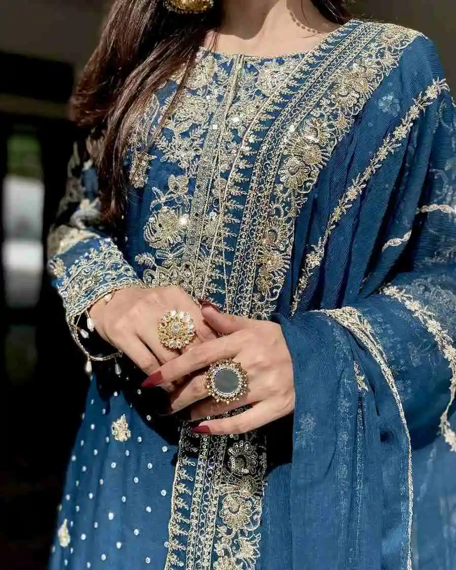 FANCY GEORGETTE SEQUENCE & ZARI EMBROIDERY AND FANCY LACE WORK TOP SHARARA WITH DUPATTA FESTIVE WEAR WHOLESALE PRICE ETHNIC GARMENT (8)