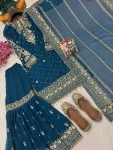 FANCY GEORGETTE SEQUENCE & ZARI EMBROIDERY AND FANCY LACE WORK TOP SHARARA WITH DUPATTA FESTIVE WEAR WHOLESALE PRICE ETHNIC GARMENT (6)