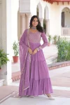 FANCY GEORGETTE SEQUENCE & ZARI EMBROIDERY WORK GOWN WITH DUPATTA ONION