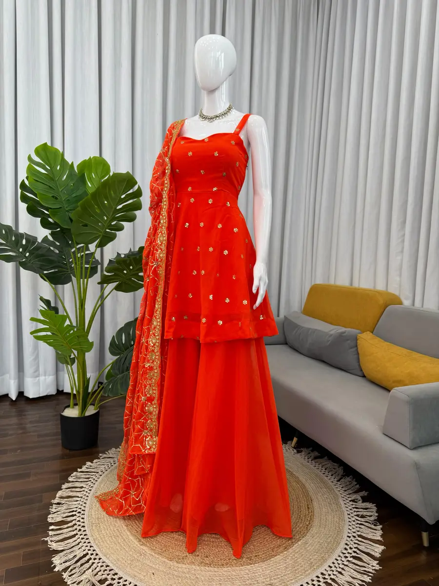 FANCY GEORGETTE THREAD WITH SEQUENCE WORK TOP PALAZZO WITH DUPATTA FESTIVE WEAR WHOLESALE PRICE ETHNIC GARMENT (4)
